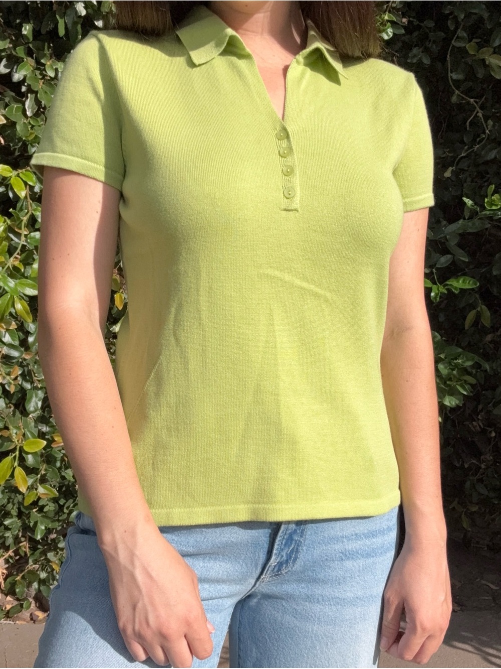 Vintage NWT 90s Talbots Polo Shirt Lime Green Collared Top Short Sleeve Small
